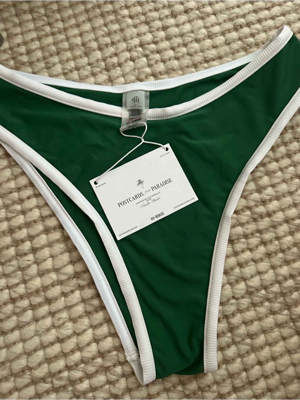 4th and Reckless Cabo Green & White Contrast trim Bikini Bottom forest green XL